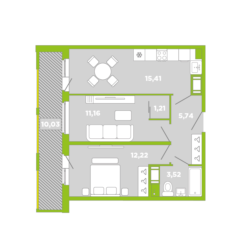 2-комнатная, 59 м² — ЖК Апарт-комплекс Like (Лайк)