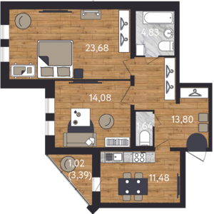 2-комнатная, 82 м² — ЖК ЖК "Георг Ландрин"
