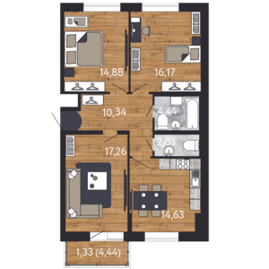 3-комнатная, 65 м² — ЖК ЖК "Георг Ландрин"