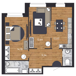 2-комнатная, 64 м² — ЖК ЖК "Георг Ландрин"