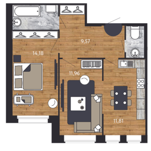 2-комнатная, 64 м² — ЖК ЖК "Георг Ландрин"