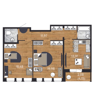 2-комнатная, 73 м² — ЖК ЖК "Георг Ландрин"