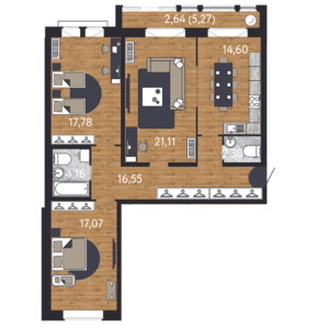 3-комнатная, 96 м² — ЖК ЖК "Георг Ландрин"
