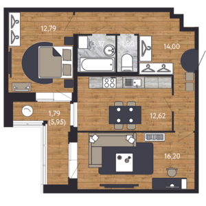 2-комнатная, 50 м² — ЖК ЖК "Георг Ландрин"