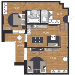 2-комнатная, 73 м² — ЖК ЖК "Георг Ландрин"