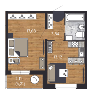 1-комнатная, 33 м² — ЖК ЖК "Георг Ландрин"