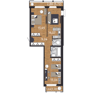 2-комнатная, 73 м² — ЖК ЖК "Георг Ландрин"