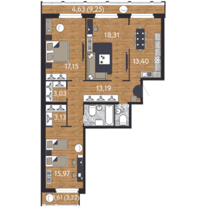 3-комнатная, 73 м² — ЖК ЖК "Георг Ландрин"
