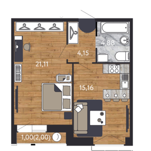 1-комнатная, 33 м² — ЖК ЖК "Георг Ландрин"