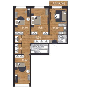 3-комнатная, 73 м² — ЖК ЖК "Георг Ландрин"