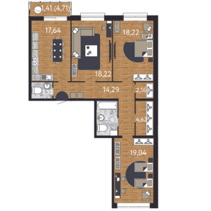 3-комнатная, 73 м² — ЖК ЖК "Георг Ландрин"