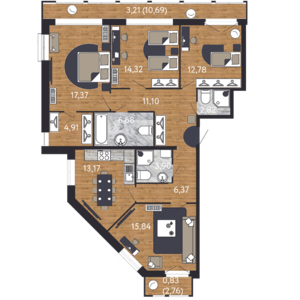 4-комнатная, 102 м² — ЖК ЖК "Георг Ландрин"