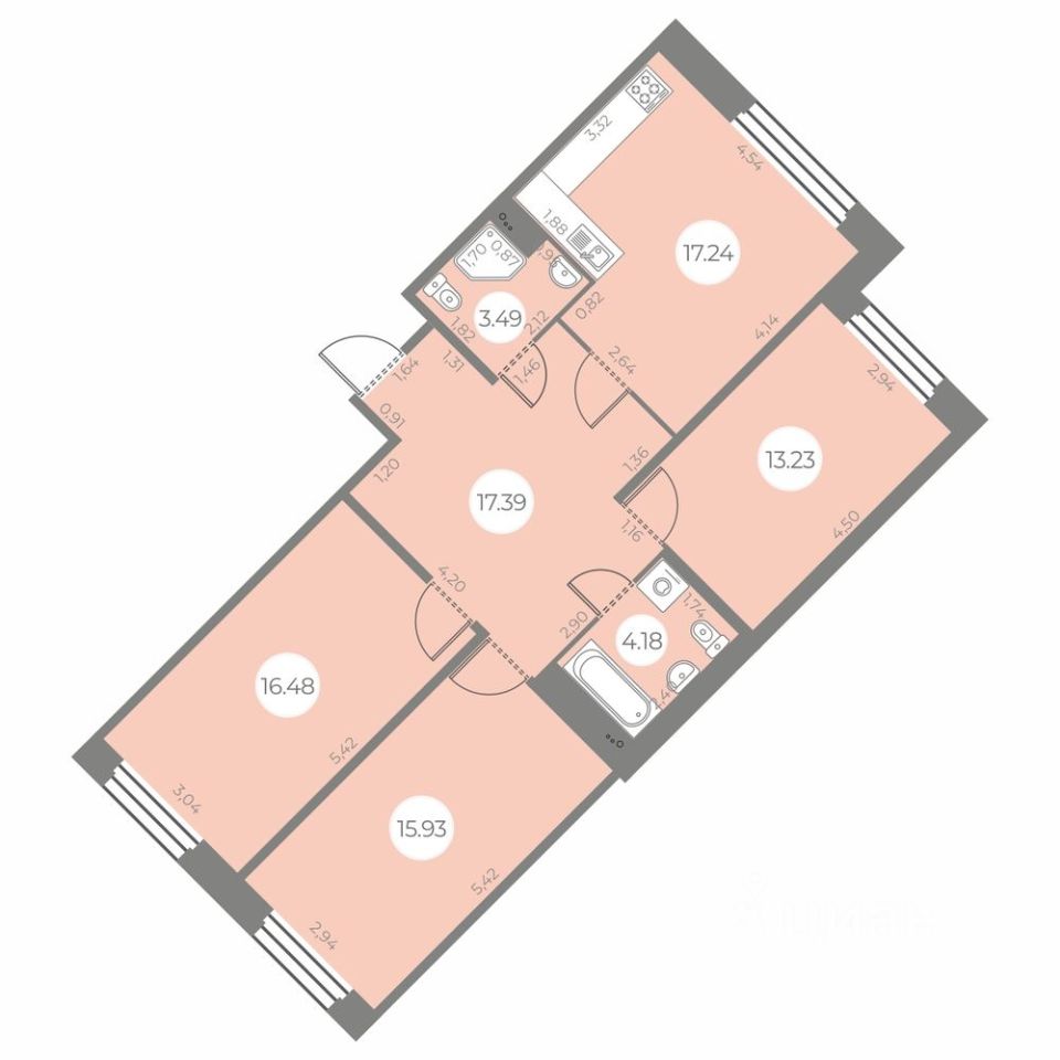3-комнатная, 87.94 м² — ЖК ЖК «Огни Залива»