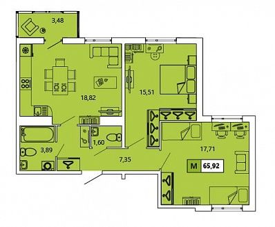 3-комнатная, 65.85 м² — ЖК ЖК «Ол Инклюзив (All Inclusive)»