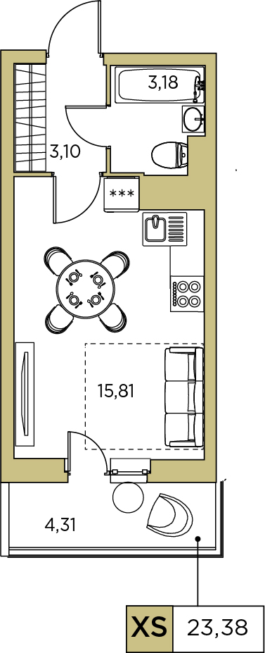 Студия, 23.38 м² — ЖК ЖК Аквилон Sky (Аквилон Скай)