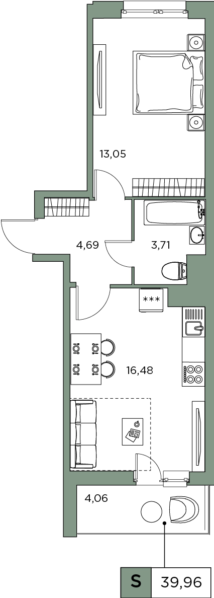 1-комнатная, 39.96 м² — ЖК ЖК Аквилон Sky (Аквилон Скай)
