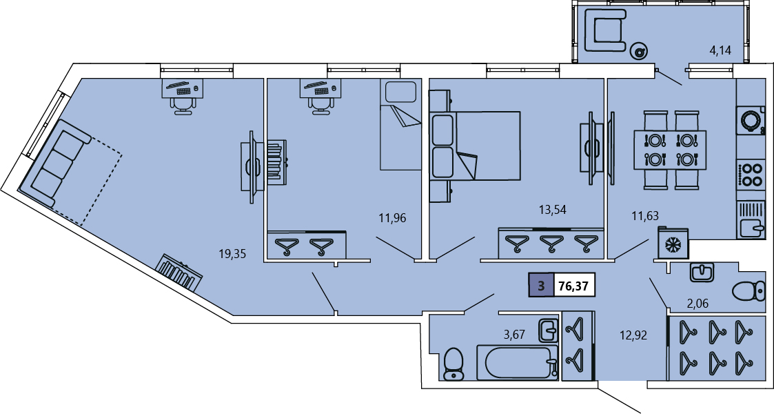 3-комнатная, 76.24 м² — ЖК ЖК «Ол Инклюзив (All Inclusive)»