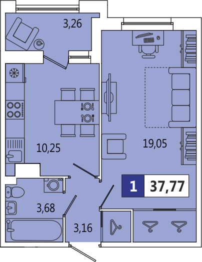 1-комнатная, 37.77 м² — ЖК ЖК ArtКвартал.Аквилон (АртКвартал.Аквилон)
