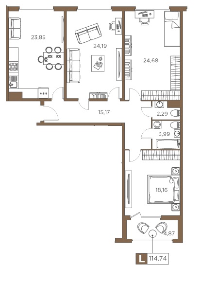 3-комнатная, 114.74 м² — ЖК ЖК Promenade (Променад)