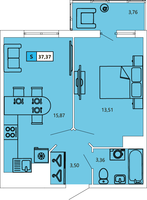 1-комнатная, 37.5 м² — ЖК ЖК «Ол Инклюзив (All Inclusive)»