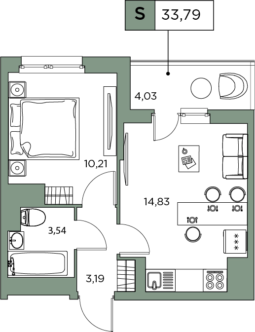 1-комнатная, 33.79 м² — ЖК ЖК Аквилон Sky (Аквилон Скай)