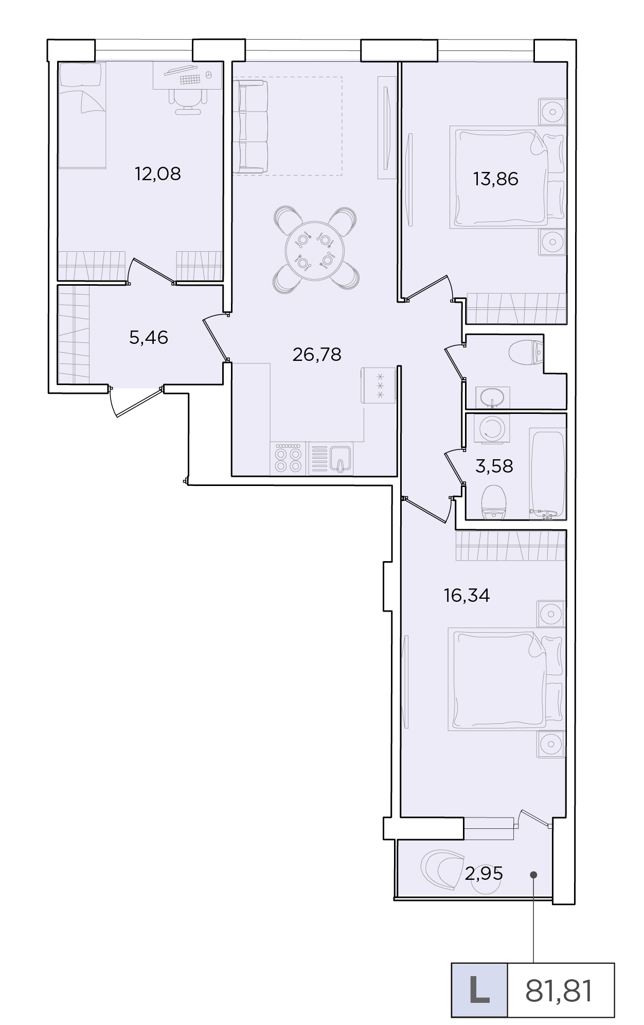 3-комнатная, 81.81 м² — ЖК ЖК Forest Аквилон (Форест Аквилон)
