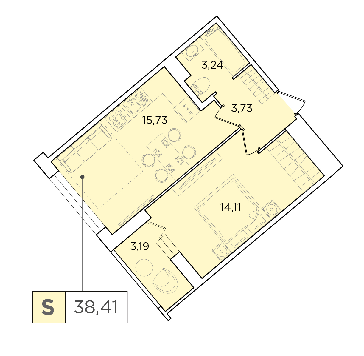 1-комнатная, 38.41 м² — ЖК ЖК Forest Аквилон (Форест Аквилон)