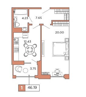 1-комнатная, 46.19 м² — ЖК ЖК Promenade (Променад)