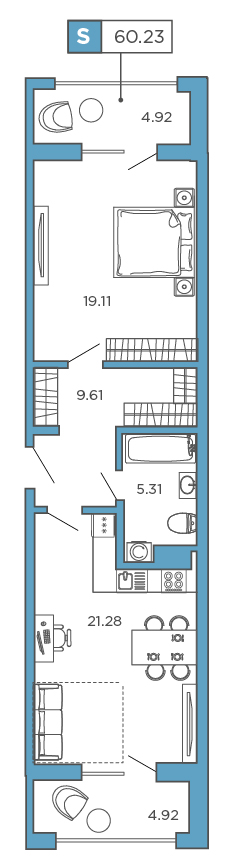 1-комнатная, 60.23 м² — ЖК ЖК Promenade (Променад)