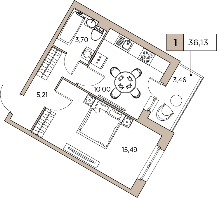 1-комнатная, 36.13 м² — ЖК ЖК Аквилон Sky (Аквилон Скай)