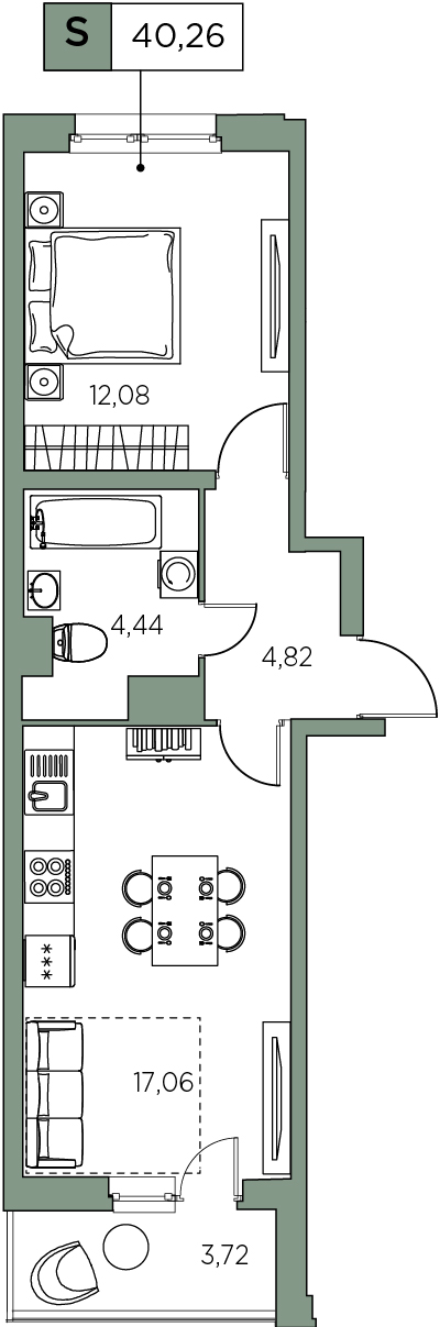 1-комнатная, 40.26 м² — ЖК ЖК Аквилон Sky (Аквилон Скай)