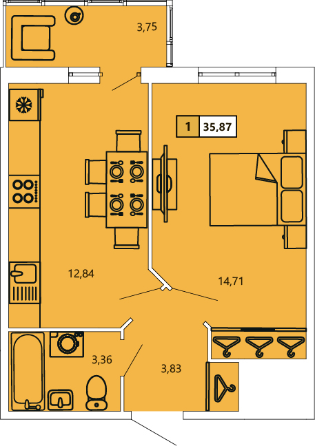 1-комнатная, 35.87 м² — ЖК ЖК «Ол Инклюзив (All Inclusive)»