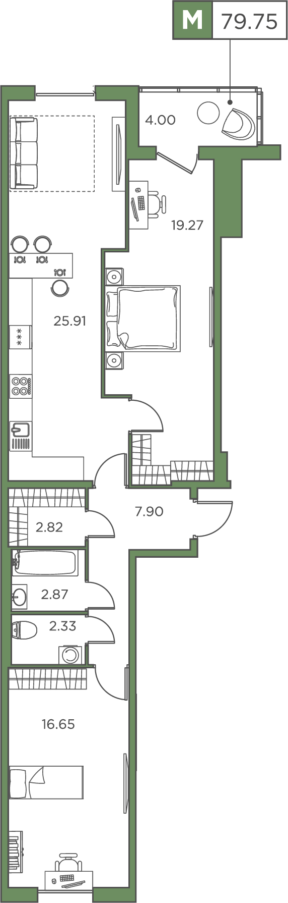 2-комнатная, 79.75 м² — ЖК ЖК Promenade (Променад)