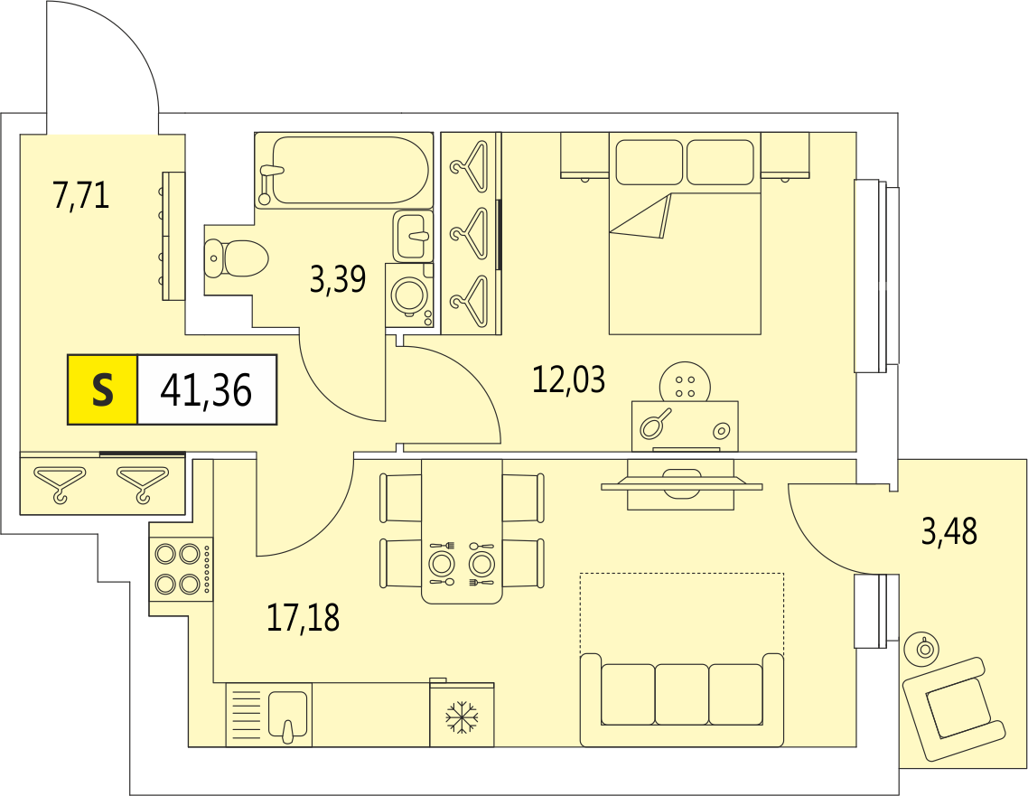 1-комнатная, 41.36 м² — ЖК ЖК 4You (Фо Ю)