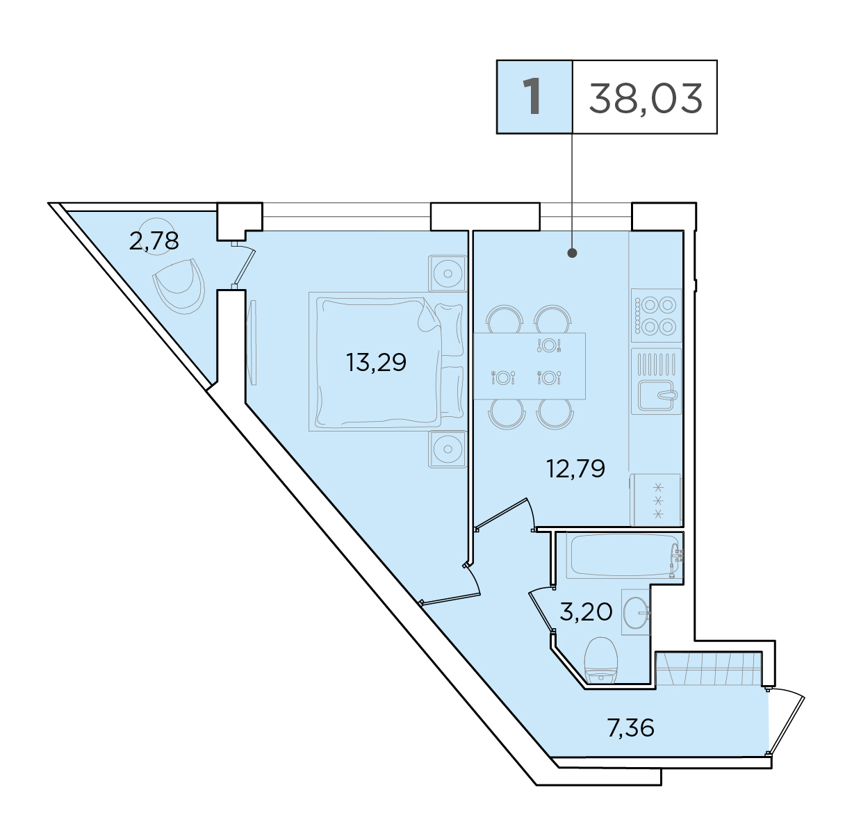 1-комнатная, 38.03 м² — ЖК ЖК Forest Аквилон (Форест Аквилон)