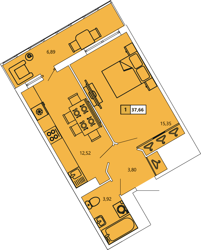 1-комнатная, 37.81 м² — ЖК ЖК «Ол Инклюзив (All Inclusive)»