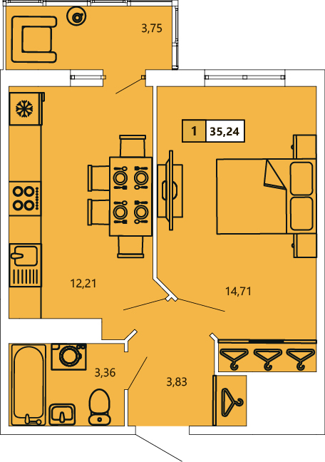 1-комнатная, 35.1 м² — ЖК ЖК «Ол Инклюзив (All Inclusive)»