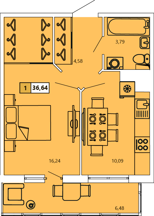 1-комнатная, 36.46 м² — ЖК ЖК «Ол Инклюзив (All Inclusive)»