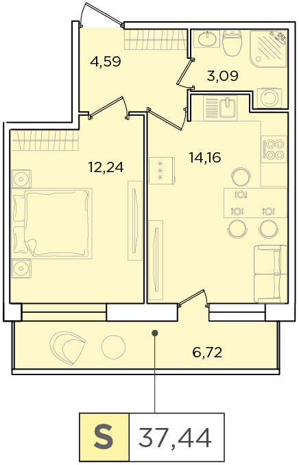 1-комнатная, 37.44 м² — ЖК ЖК Forest Аквилон (Форест Аквилон)