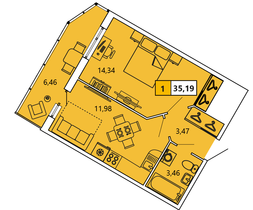 1-комнатная, 35.19 м² — ЖК ЖК «Ол Инклюзив (All Inclusive)»