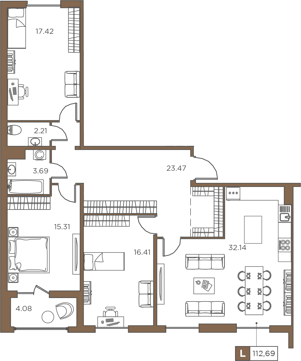 3-комнатная, 112.69 м² — ЖК ЖК Promenade (Променад)