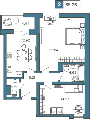 2-комнатная, 65.26 м² — ЖК ЖК Promenade (Променад)