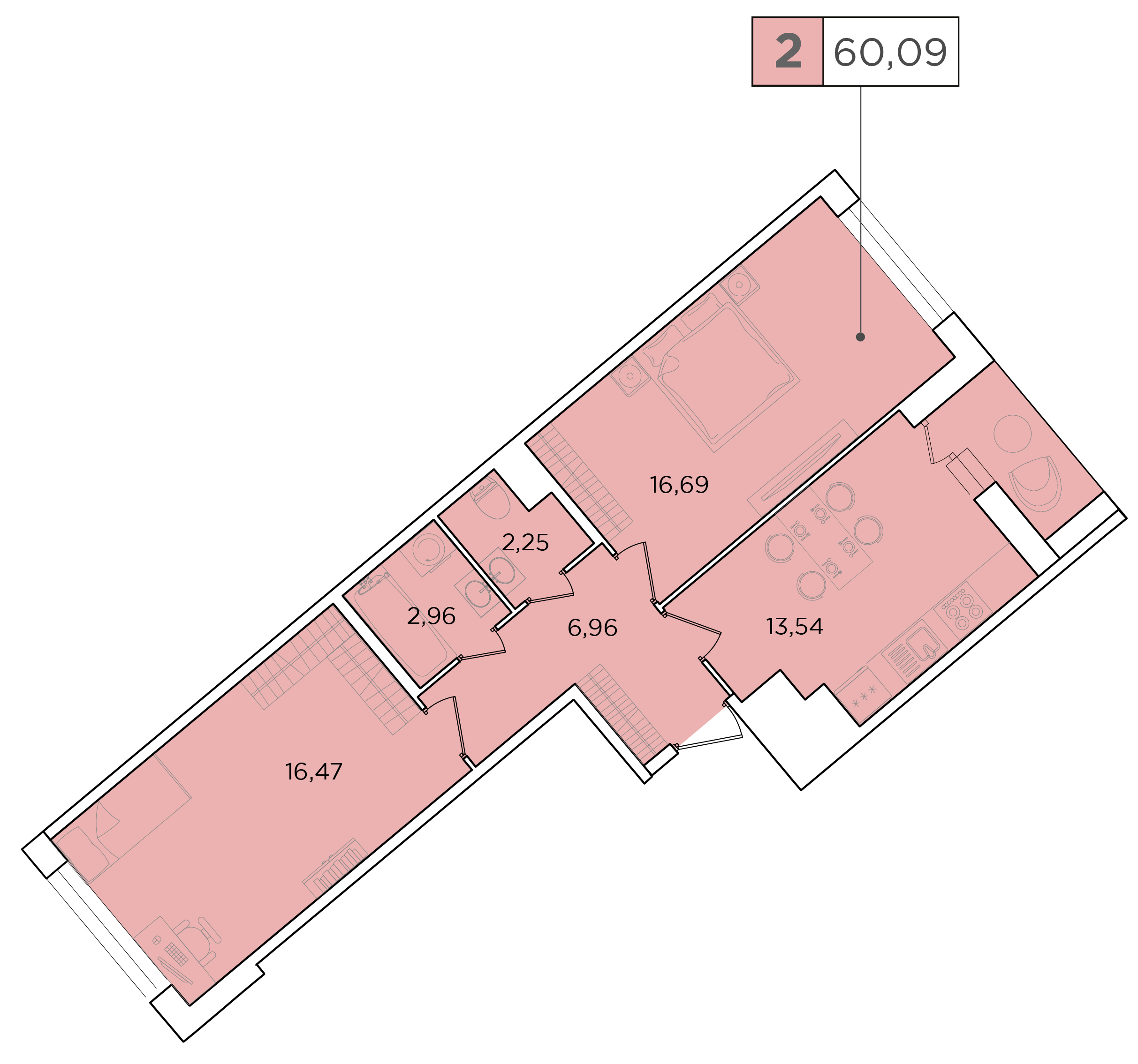 2-комнатная, 60.09 м² — ЖК ЖК Forest Аквилон (Форест Аквилон)