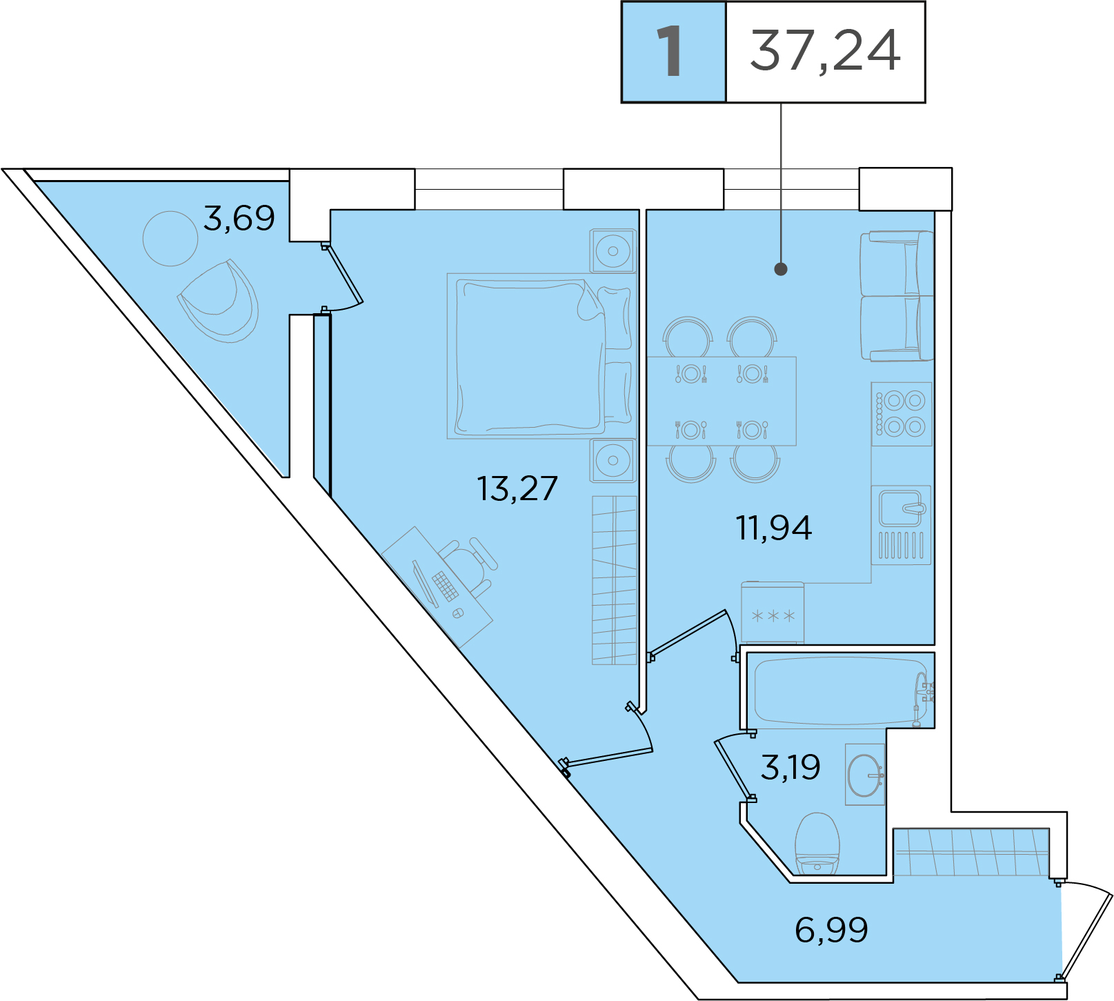 1-комнатная, 37.24 м² — ЖК ЖК Forest Аквилон (Форест Аквилон)