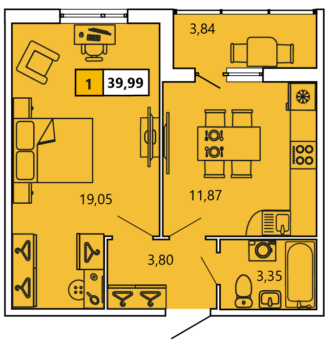 1-комнатная, 40.05 м² — ЖК ЖК «Ол Инклюзив (All Inclusive)»