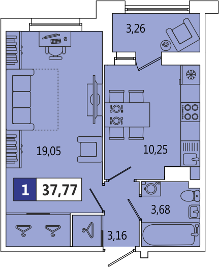 1-комнатная, 37.77 м² — ЖК ЖК ArtКвартал.Аквилон (АртКвартал.Аквилон)