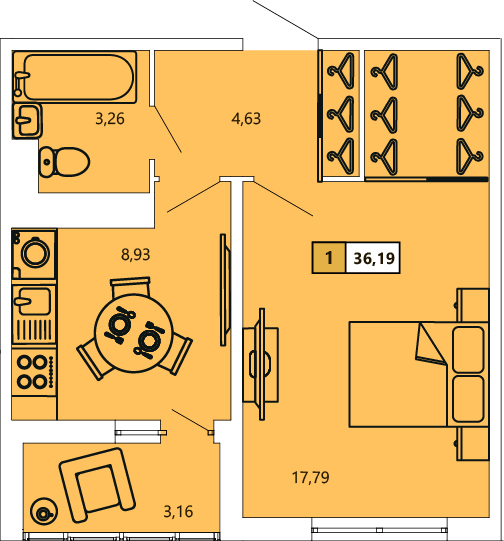 1-комнатная, 36.19 м² — ЖК ЖК «Ол Инклюзив (All Inclusive)»