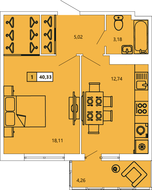 1-комнатная, 40.21 м² — ЖК ЖК «Ол Инклюзив (All Inclusive)»