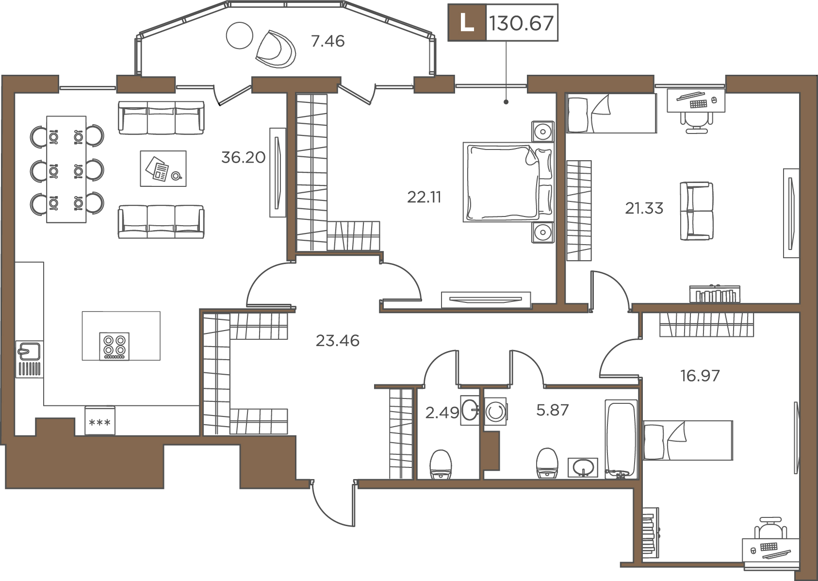 3-комнатная, 130.67 м² — ЖК ЖК Promenade (Променад)