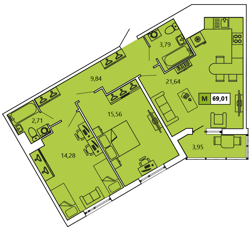 2-комнатная, 68.77 м² — ЖК ЖК «Ол Инклюзив (All Inclusive)»